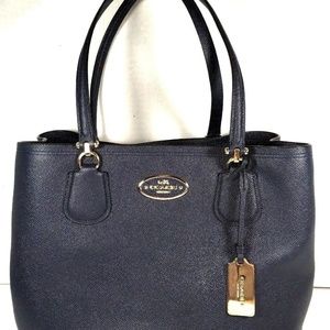Coach Kitt Carryall Tote Blue Crossgrain Leather